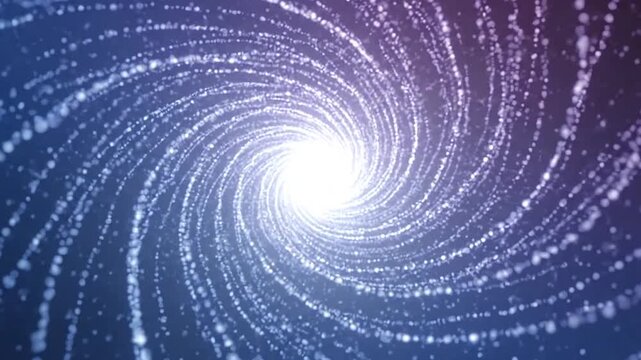 Abstract swirling tunnel of light particles in dark space