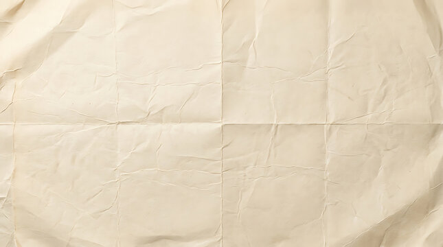 Close up of aged wrinkled paper texture with subtle folds and a neutral cream color for backgrounds