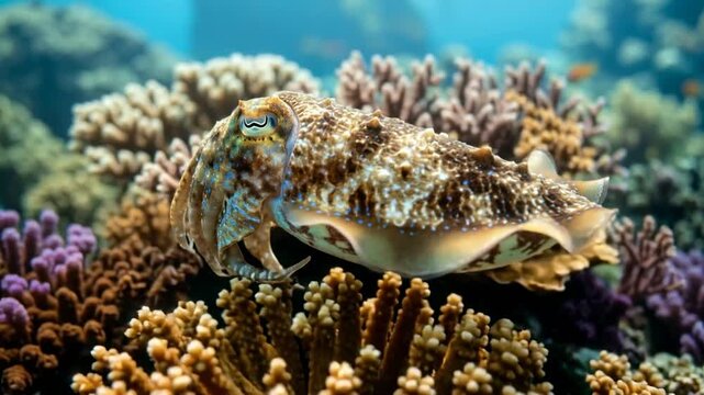 cuttlefish swimming in great barrier reef australia underwater morning light close up video