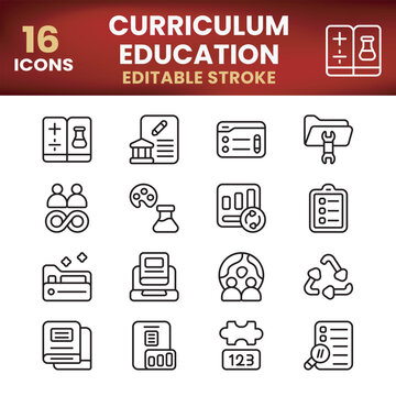 Curriculum education and school academic syllabus icons set
