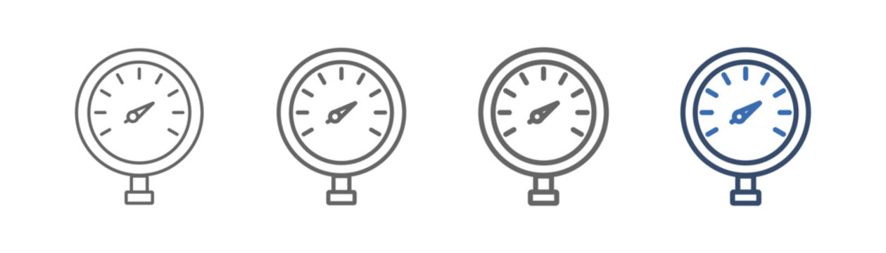 Outline icon set of pressure meters featuring a gas pressure gauge design.