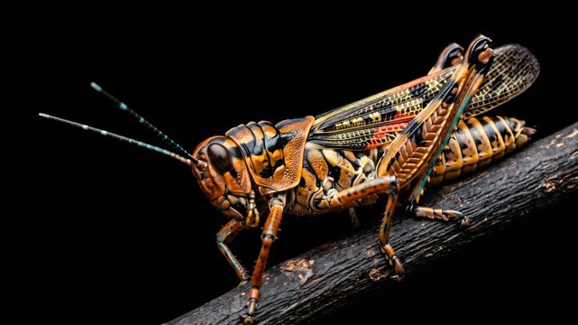 leichhardt's grasshopper close up isolated on black background studio macro in australia video