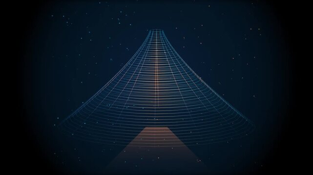 Blue digital data tunnel forming a symmetrical funnel perspective