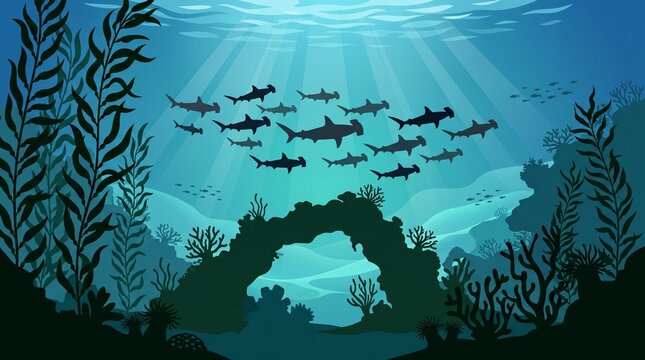 Hammerhead sharks swimming in ocean