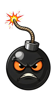 Angry bomb with fuse and explosion
