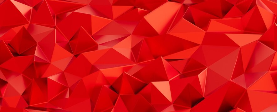 Modern abstract background with red geometric shapes, triangles, and polygons. 3D render.