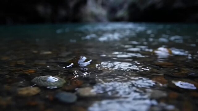 ?Tranquil stream rippling over stones in serene forest environment