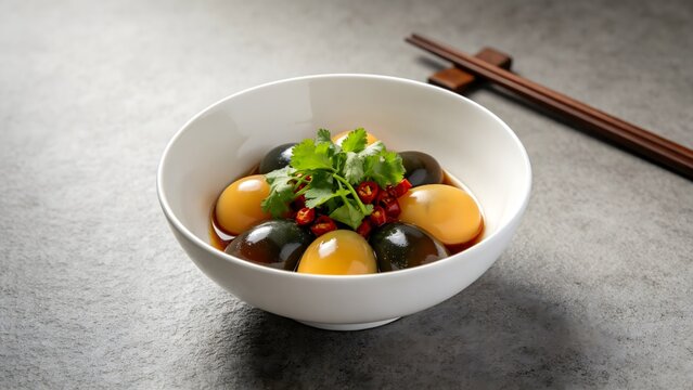 Century Eggs with Cilantro and Chili in Soy Sauce
