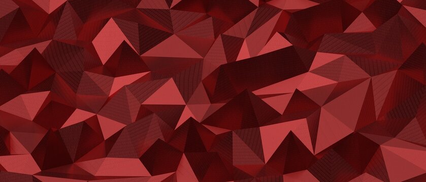 Abstract crimson low poly background with geometric shapes and texture