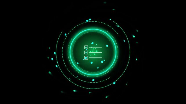 Abstract digital task management hologram glowing on black background
