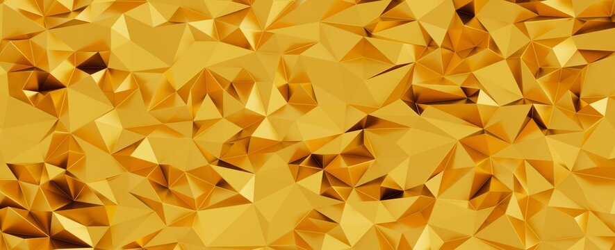 Shiny golden geometric abstract background with sharp edges and facets.