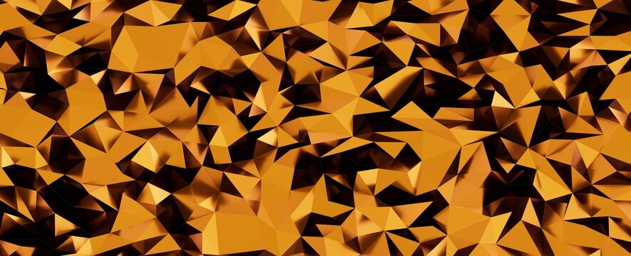 Seamless pattern of shimmering gold and orange polygonal triangles creating a dynamic abstract textu