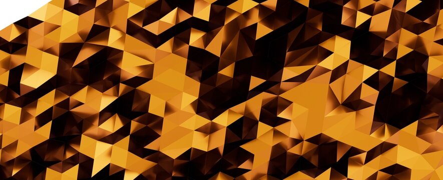 Abstract background with golden and brown faceted triangles creating a modern low poly pattern.