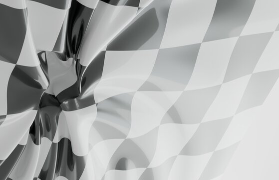 Abstract checkered flag design with flowing curves and soft light background