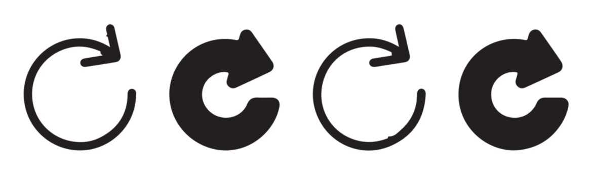 Minimalistic circular reload and redo vector arrow icons with varying stroke weights for interface design.