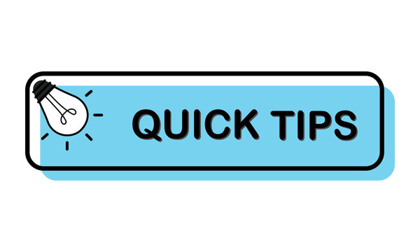 Rectangular blue banner featuring a light bulb icon and the text quick tips, suitable for conveying ideas and suggestions in a clear format.