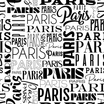 Seamless pattern with the word Paris in various calligraphic typefaces. Vector illustration design ideal for fabrics, prints, wallpaper, d&eacute;cor, and souvenirs.