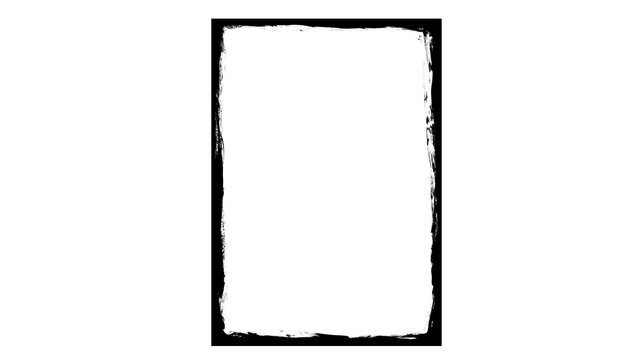 Hand Drawn Grunge Frame, Thick Black Distressed Rectangle Border, Rough Edge Vertical Line Art Illustration