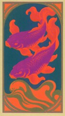Obraz premium Vibrant koi fish art in neon colors, perfect for mobile wallpaper.