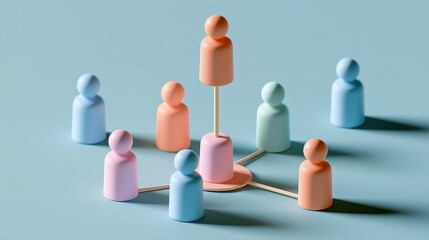 Obraz premium Strategic planning symbolic people distribution organizational chart business modeling management process visual communication flat design side view consulting theme 3D render colored pastel. 