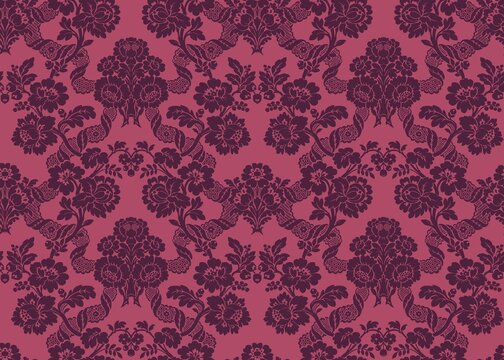 beautiful flower and leaves seamless damask wallpaper
