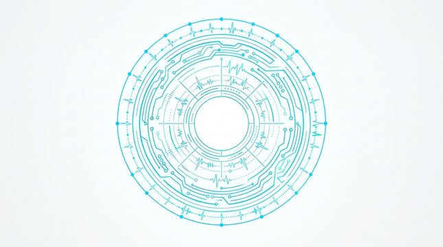 Abstract circular digital circuit board pattern with green lines and technological nodes on a round shape