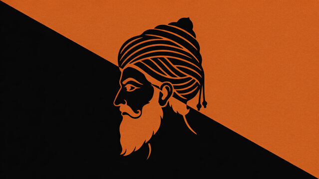 Silhouette Portrait of Bearded Man in Traditional Turban Headwear