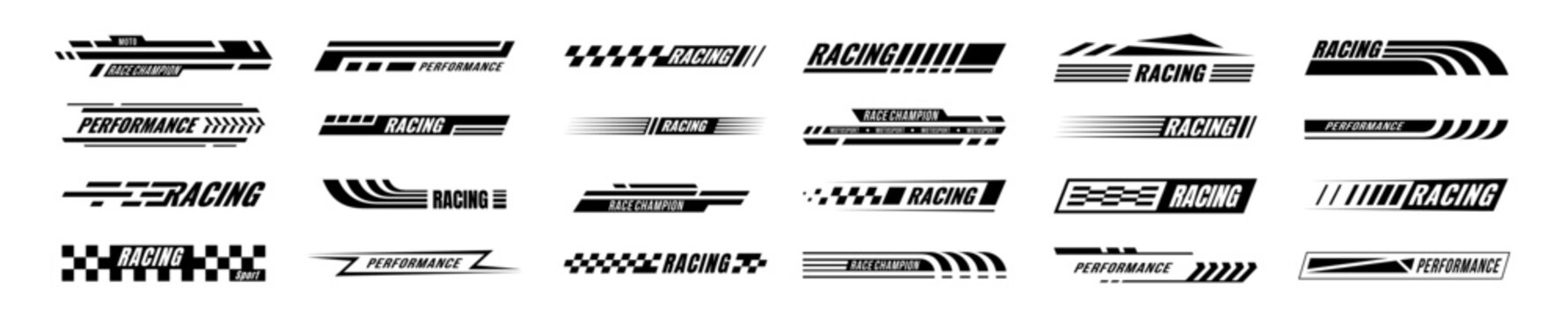 Set of racing and performance style decals and stripes collection