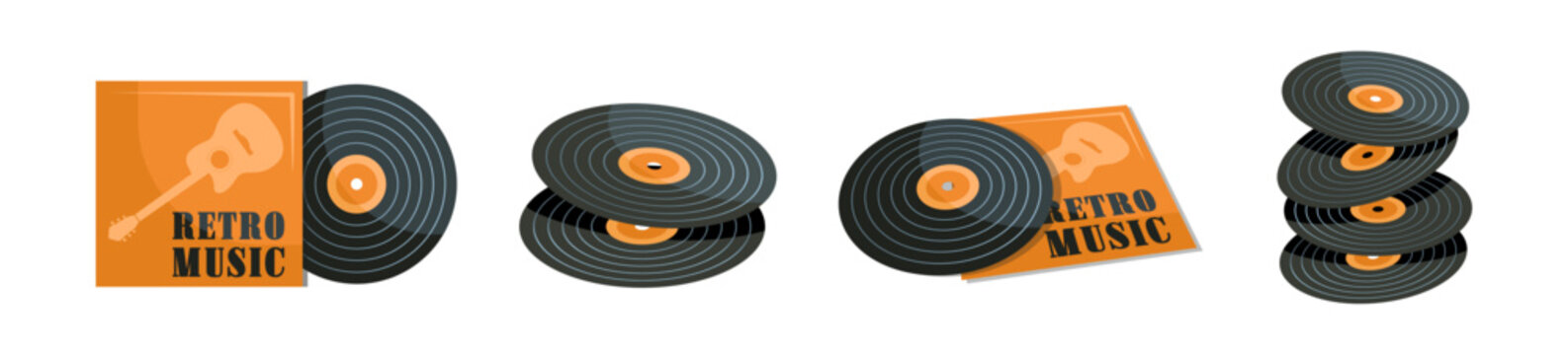 Retro music collection with vinyl records and orange covers