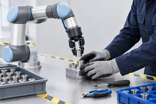 Collaborative Robot Assisting Technician with Precision Metal Assembly