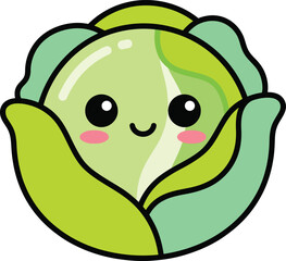 Fototapeta premium Cute Smiling Cabbage Character Sticker Vector Illustration for Kids and Baby Shower