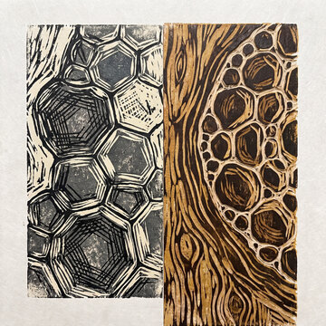 Detailed close-up of polyurethane foam in a lino block style   