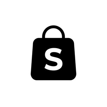 Black shopping bag with white letter s isolated on white background