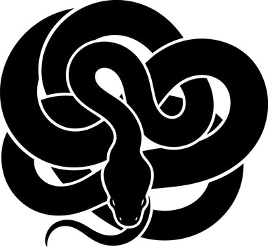 Coiled Snake Silhouette Vector Illustration, Powerful Serpent Symbol and Reptile Black Icon Adobe Illustrator Artwork