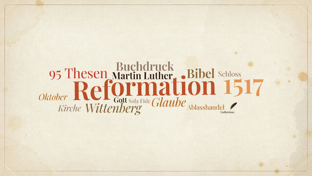 Vintage Style Reformation 1517 Poster with Historical Religious Texts and Symbols