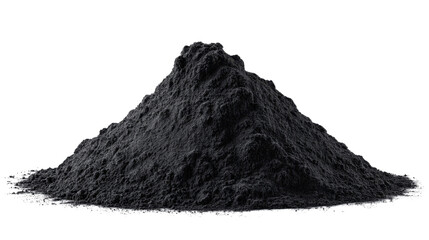 Fototapeta premium Pile of fine black activated charcoal powder, natural detox ingredient used in skincare, teeth whitening and wellness products on white background