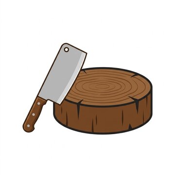 Meat Cleaver Knife and Wooden Chopping Board Clipart