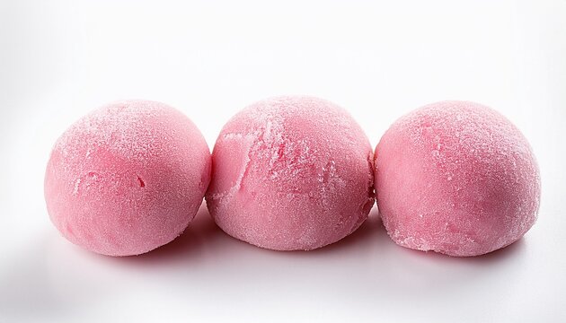 Pink Mochi Ice Cream On A White Background