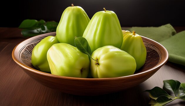 Freshly Picked Light Green Water Apples Resting In A Bowl Ready To Eat
