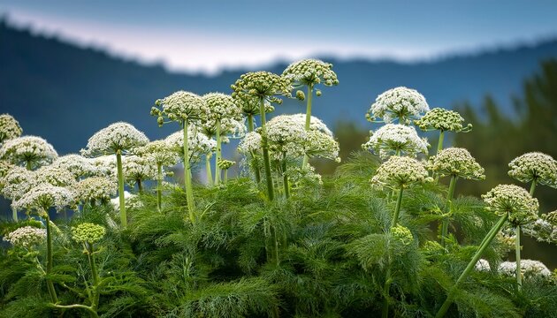 Angelica Archangelica Flowers Beginning To Emerge In Springtime