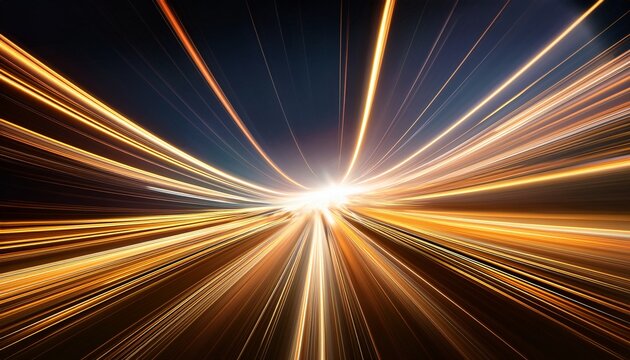 Abstract Light Trails With Golden Streaks In Motion