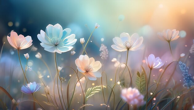 Delicate Pastel Flowers In A Meadow