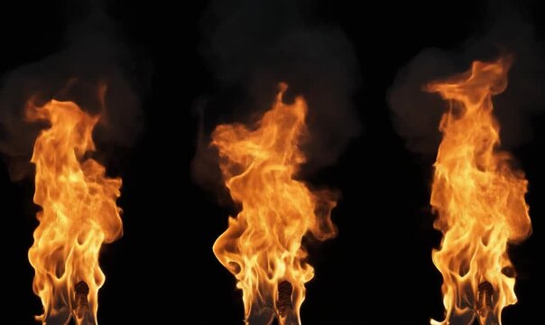Fiery flames flickering with dynamic movement in darkness for atmospheric effects
