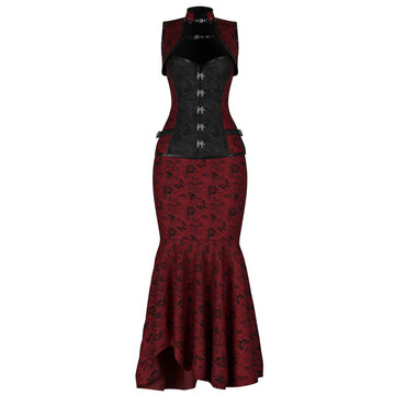 Gothic red black jacquard fishtail dress