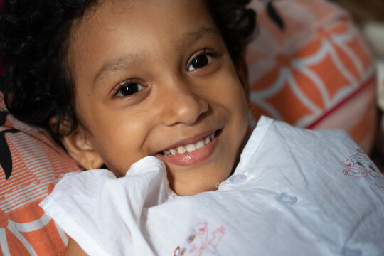 Expressive face of a little girl, close up