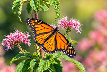 Obraz premium Monarch Butterfly on Wildflowers ai generative