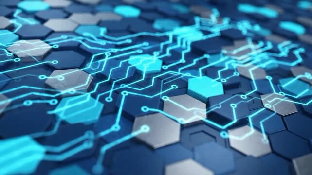 Abstract hexagon technology pattern seamless background with blue and silver colors