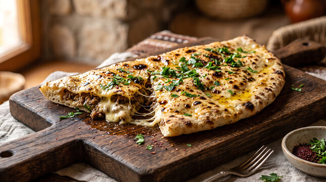 Hyper Realistic 9K Hero Angle Close Up Crimean Tatar Yantik Dry Fried Flatbread Food Photography