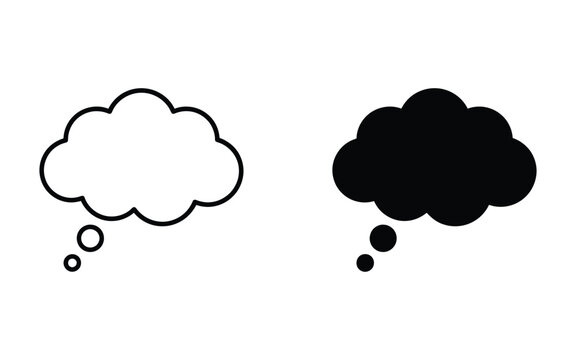 Thought bubble outline and solid black icon pair for comic and design with thought cloud