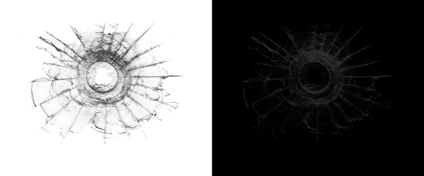 Bullet Hole and Shattered Glass Texture Overlay on White and Black Background